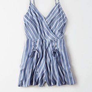 American Eagle Striped Lace-Up Romper